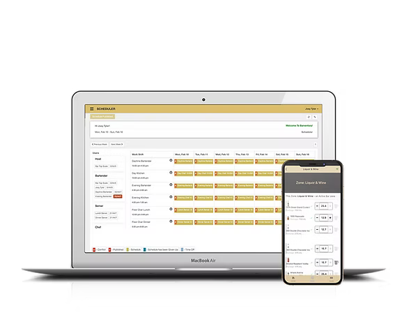 Barventory bar inventory software dashboard on a laptop next to the mobile inventory app
